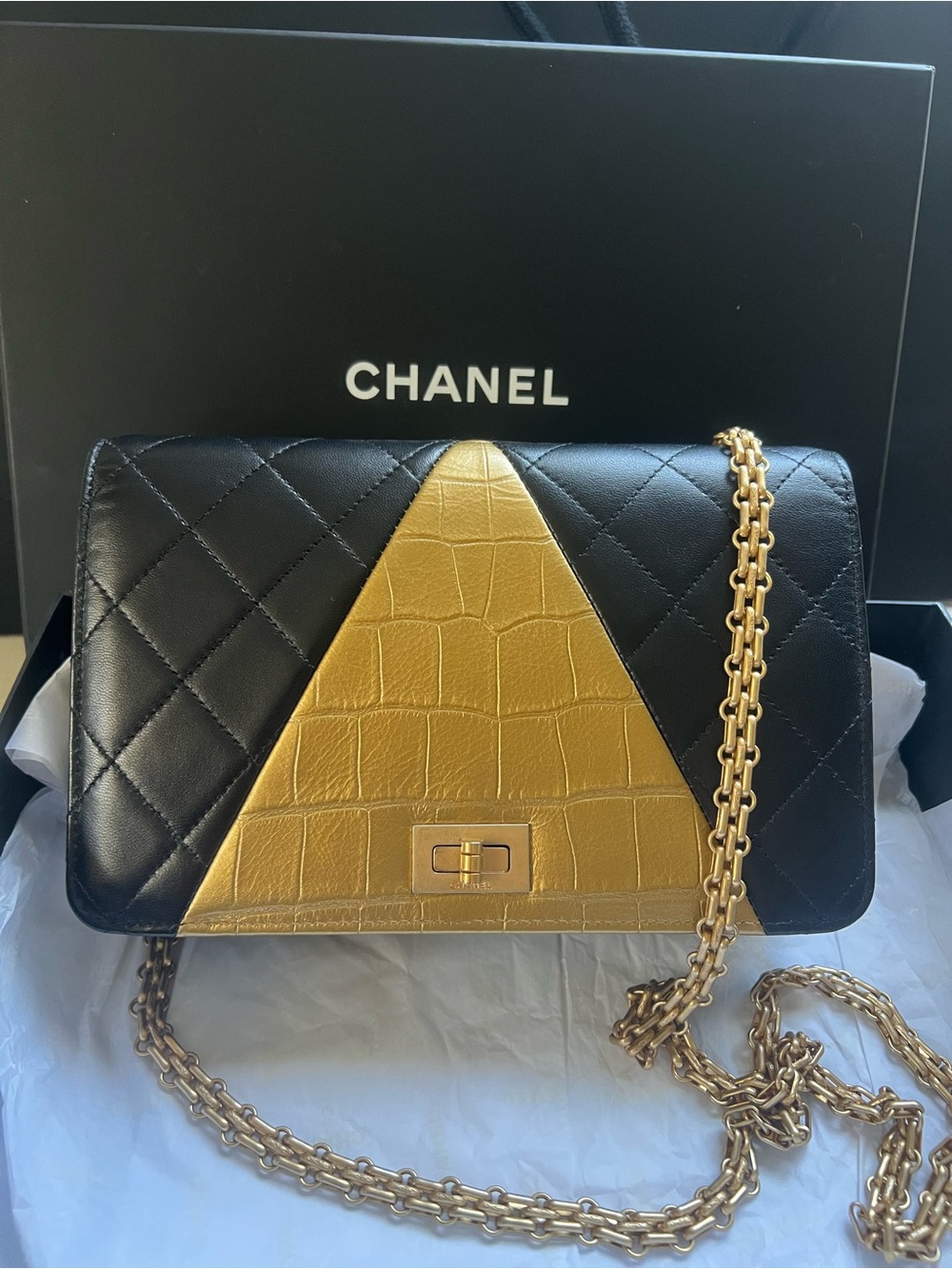 Chanel Reissue 2.55 crocodile Embossed and Lambskin leather WOC crossbody